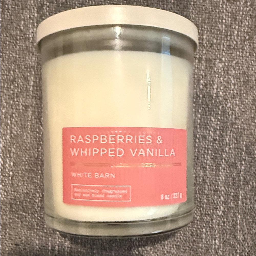 White Barn Raspberries & Vanilla Candle - Pink and White